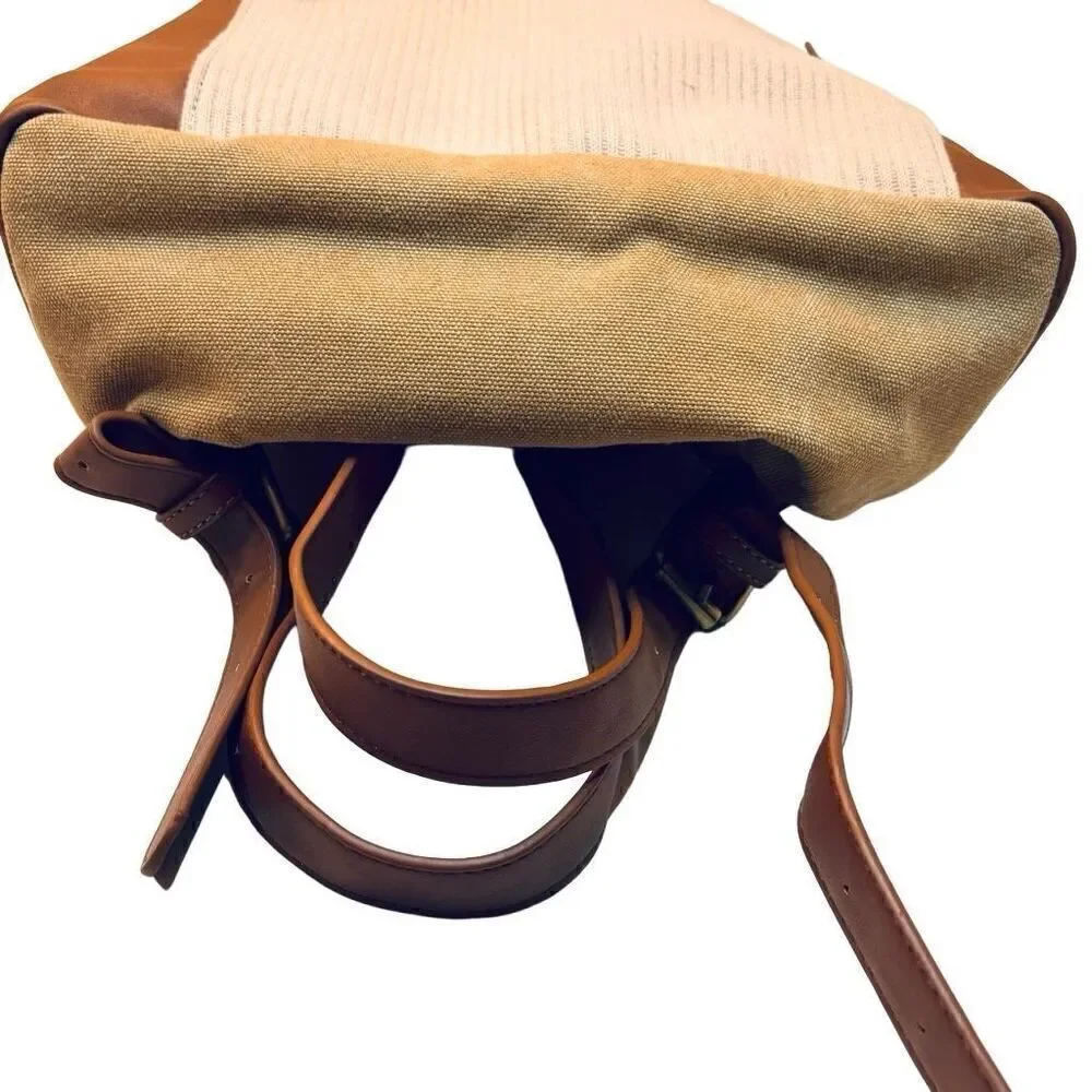 Madison West Colorblock Ribbed Trim Canvas & Vegan Leather Backpack Brown OS